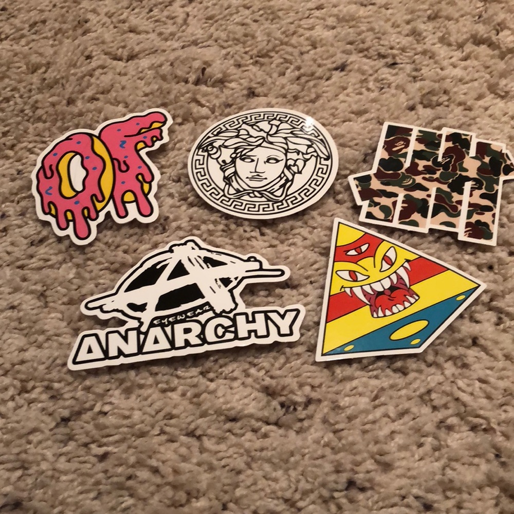 Set of 5 brand name stickers